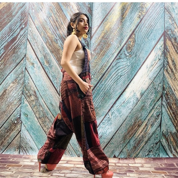 Handmade Baggy Hippy Patchwork Overall Jumpsuit - Picture 5 of 5